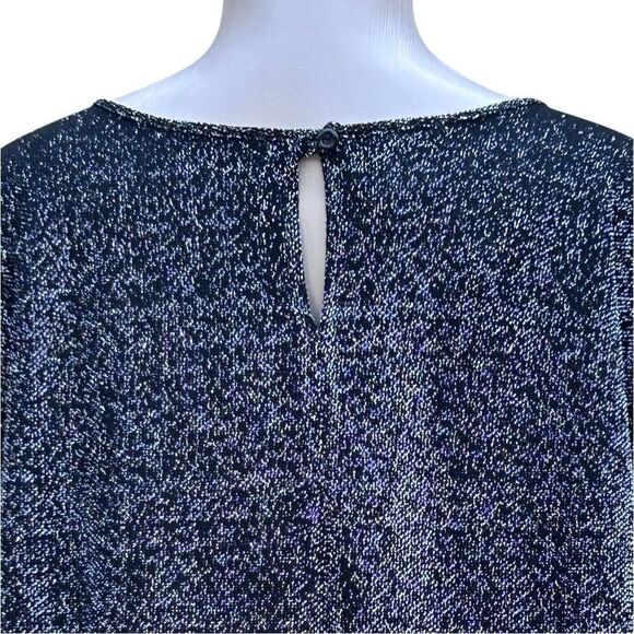 Joanna Sweater Blouse Women's Large Black Sparkly Mylar Blend Smocked Hem - Picture 7 of 16